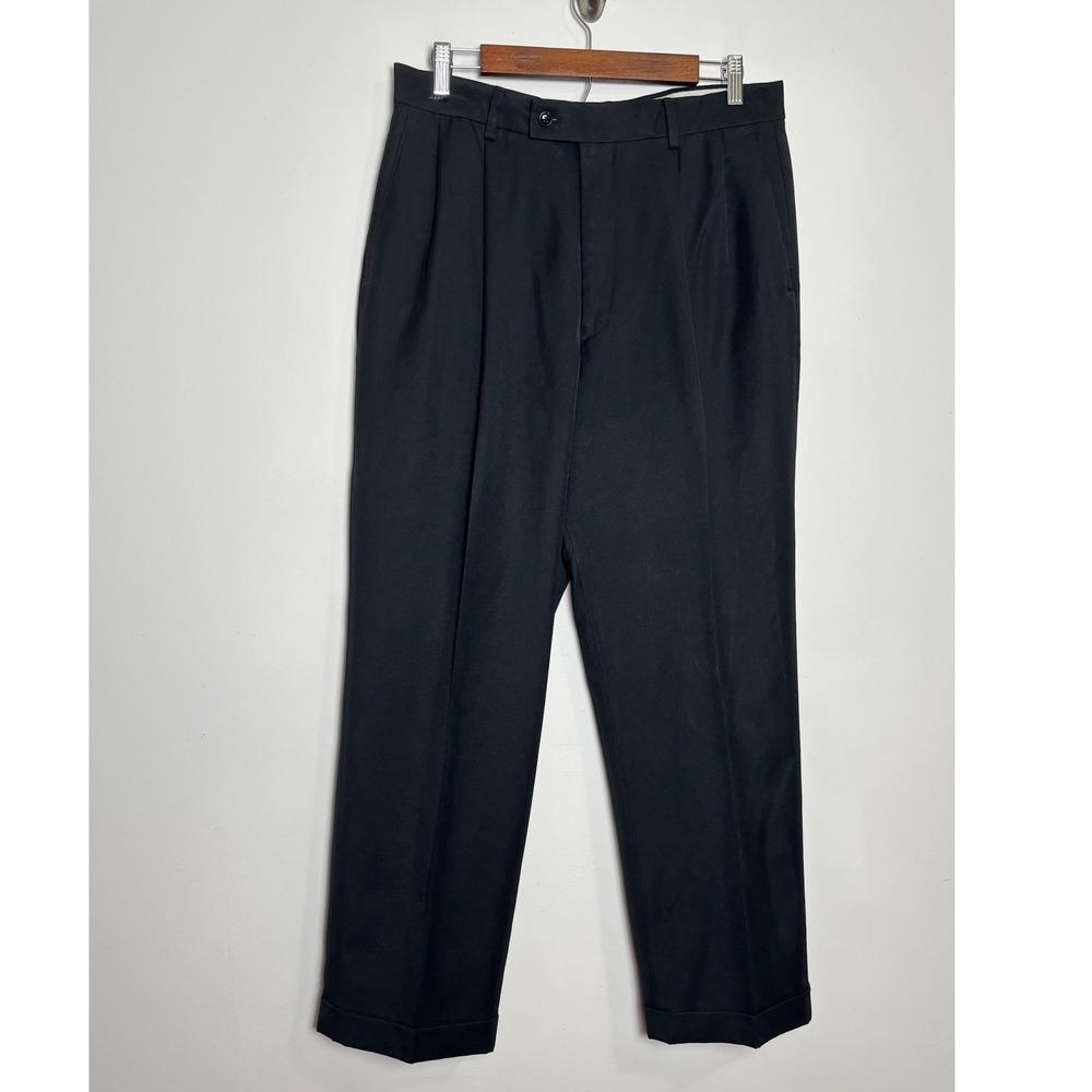 Alan Flusser Golf Mens Pleated Cuffed Dress Pants 34X28 Black Business Casual